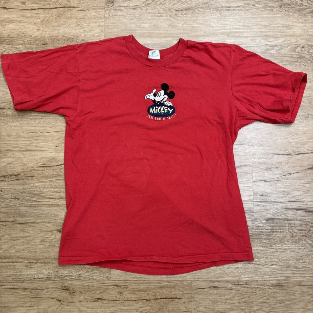 Vintage Disney Mickey Mouse Shirt Embroidered Red XL Unisex "That Sure Is Swell"